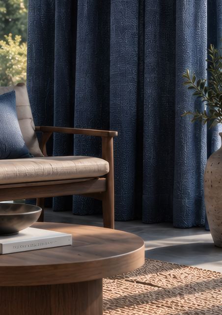 Textured curtain in a room