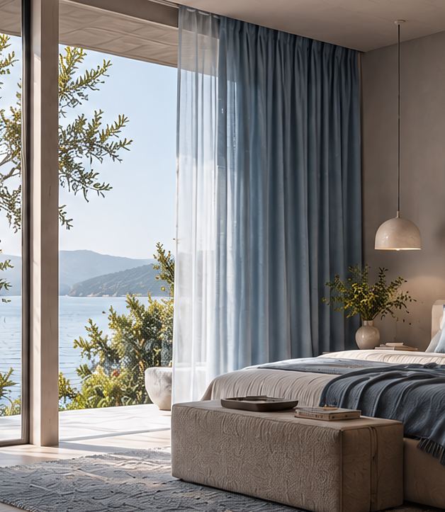 Open space styled with Desolve Cool curtains