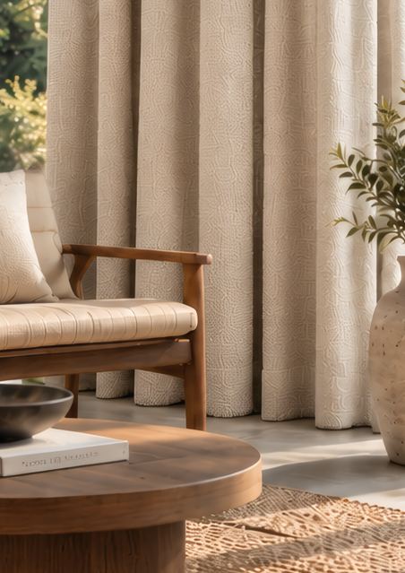 Textured curtain in a room