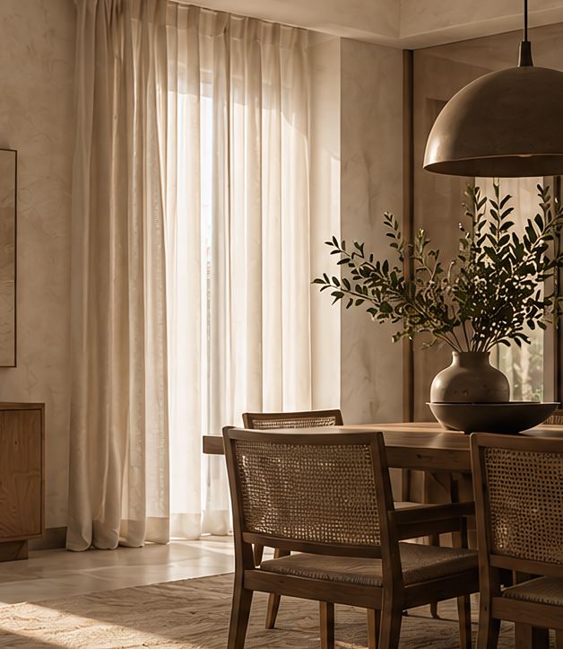 Warm space styled with Desolve Light curtains