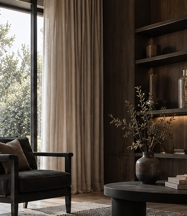 Contrasted space styled with Desolve Light curtains