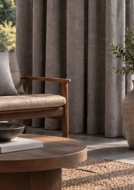 Textured curtain in a room