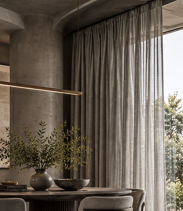 Mid-tone styled with Desolve Shade curtains