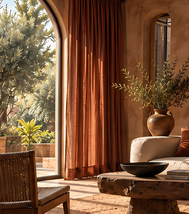Earthy space styled with Desolve Warm curtains