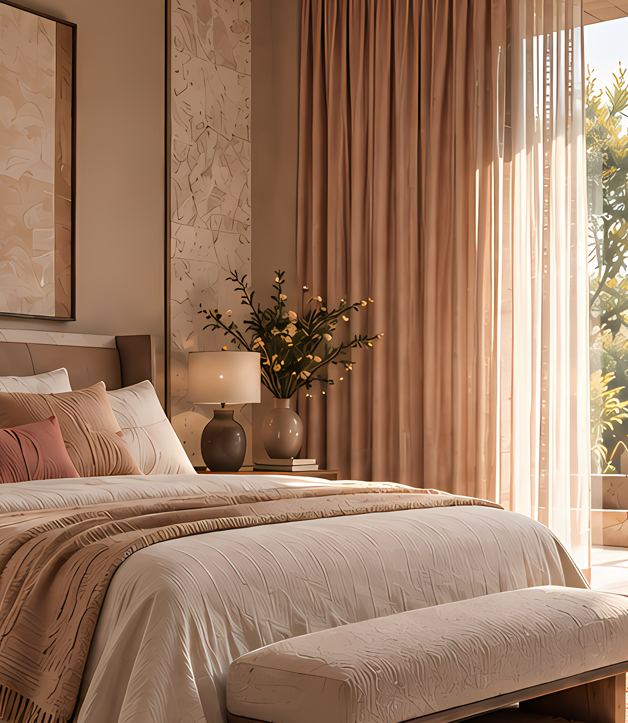 Neutral space styled with Desolve Warm curtains